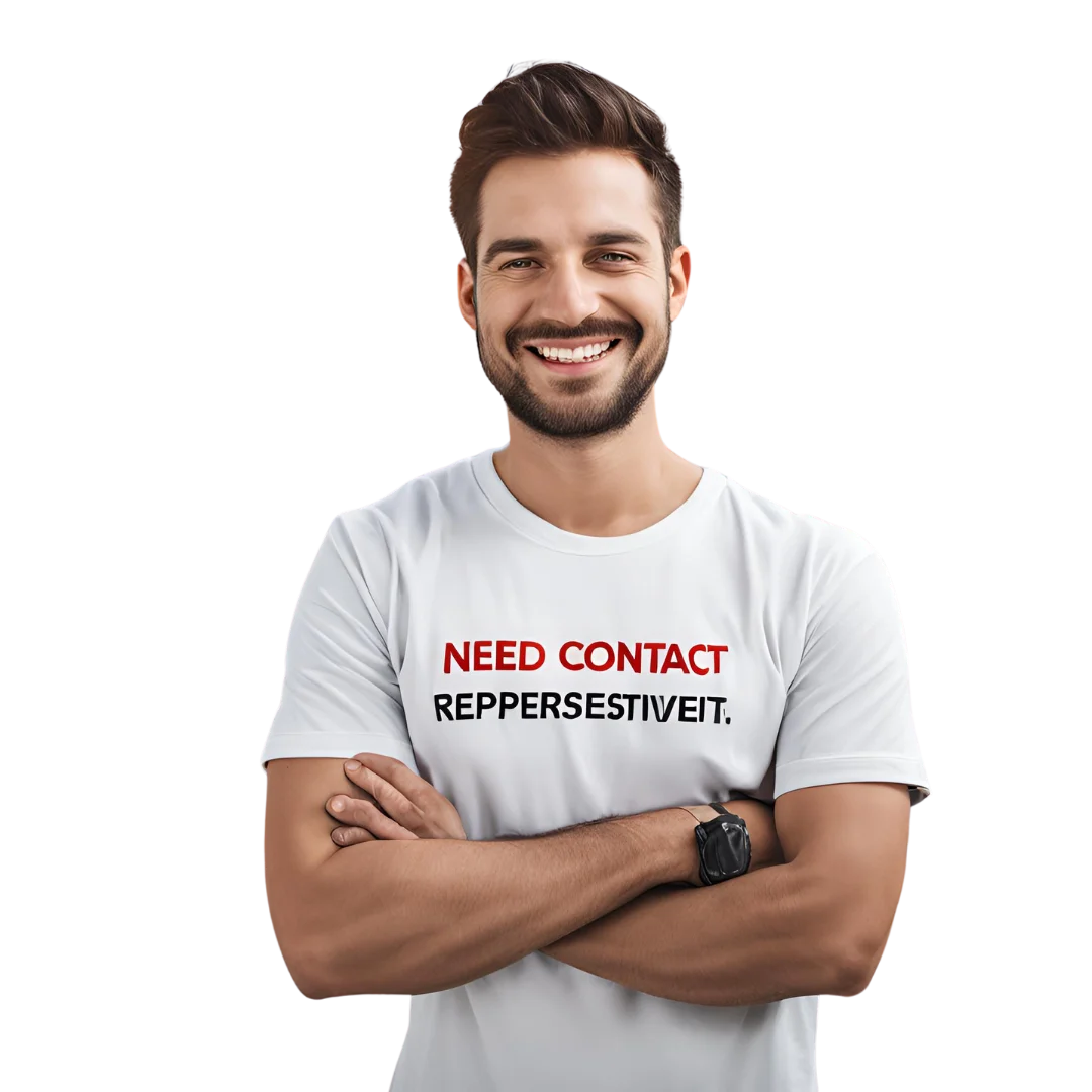 a young man stand and wear a white Tshirt