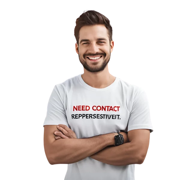 a young man stand and wear a white Tshirt